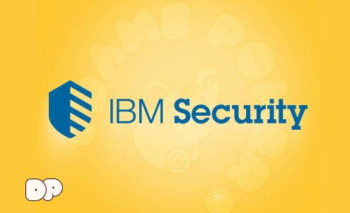 Logo de IBM Security, de fondo logo de DamePower con fondo amarillo DP